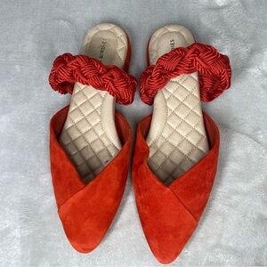 Birdies The Swan Cuff Mule Scarlet Red Suede Braided Strap Flats Size 7